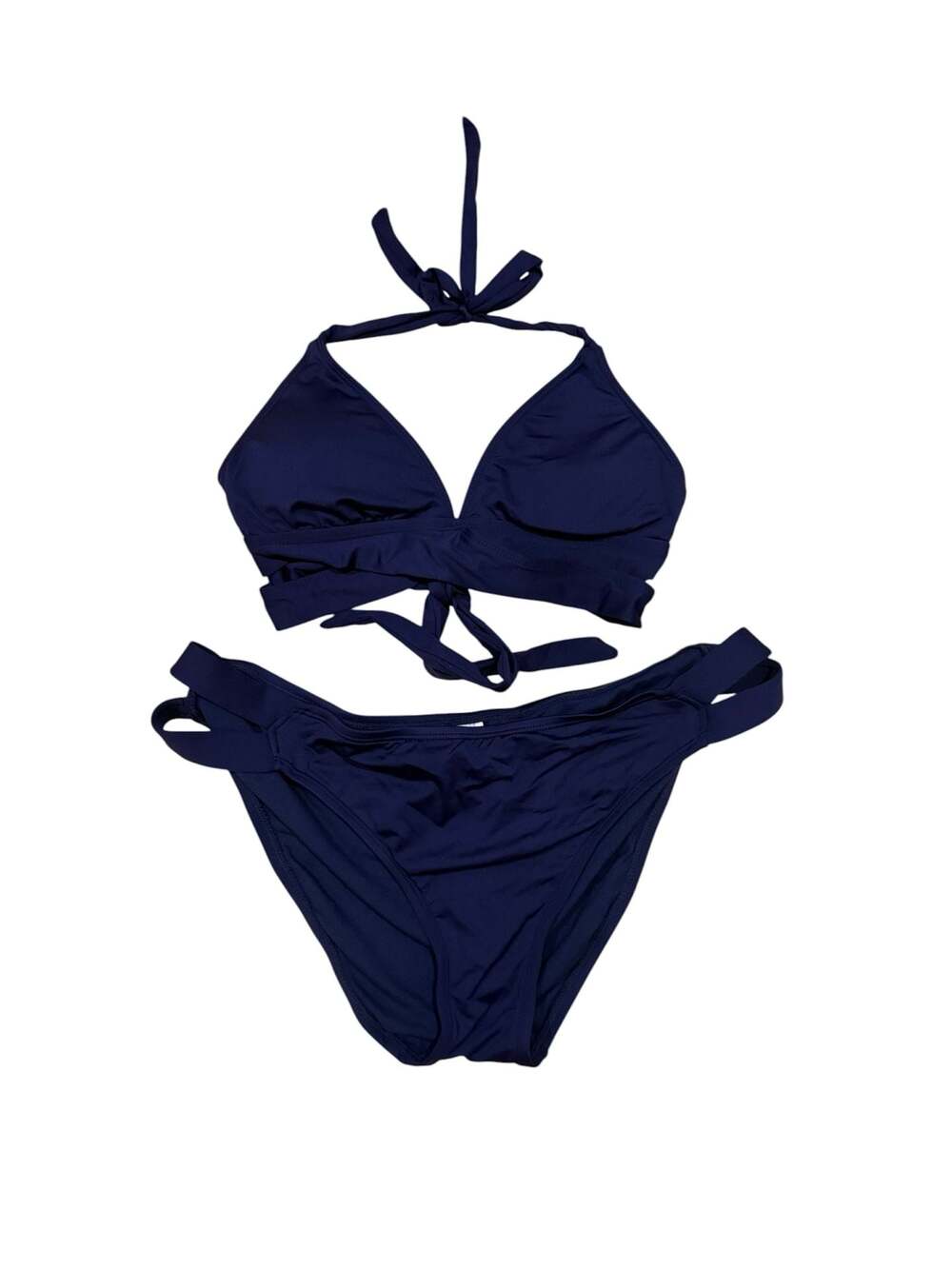 Kona Sol Navy Blue Faux Wrap Halter Bikini Set
